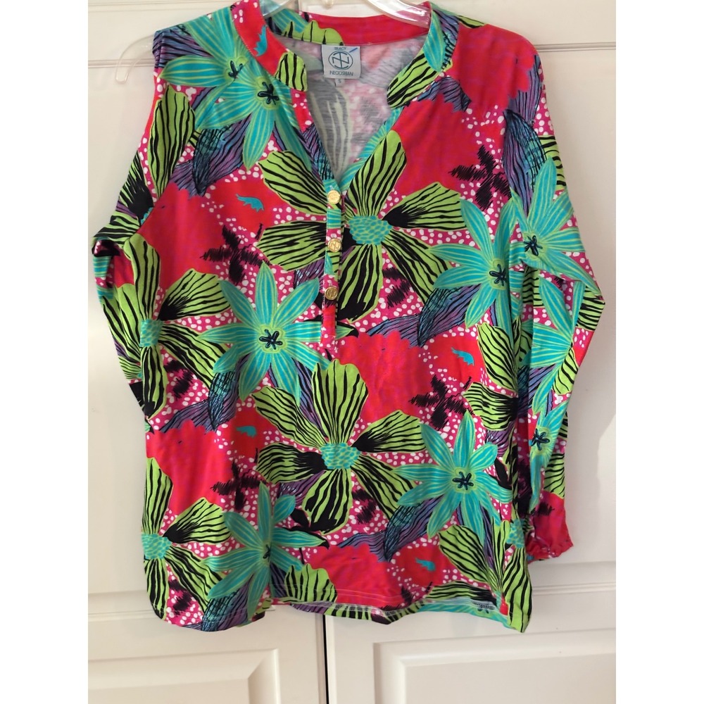 Tracy Negoshian‎ Floral Cold Shoulder Top Pink Green Long Sleeve Small